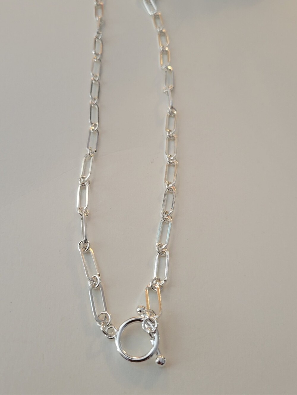 Silver Paperclip Chain Necklace with Toggle Clasp